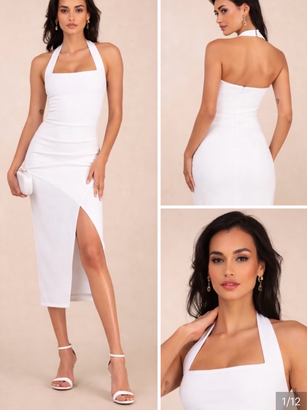 Lulu’s NWT White Halter Square-Neck Midi Dress